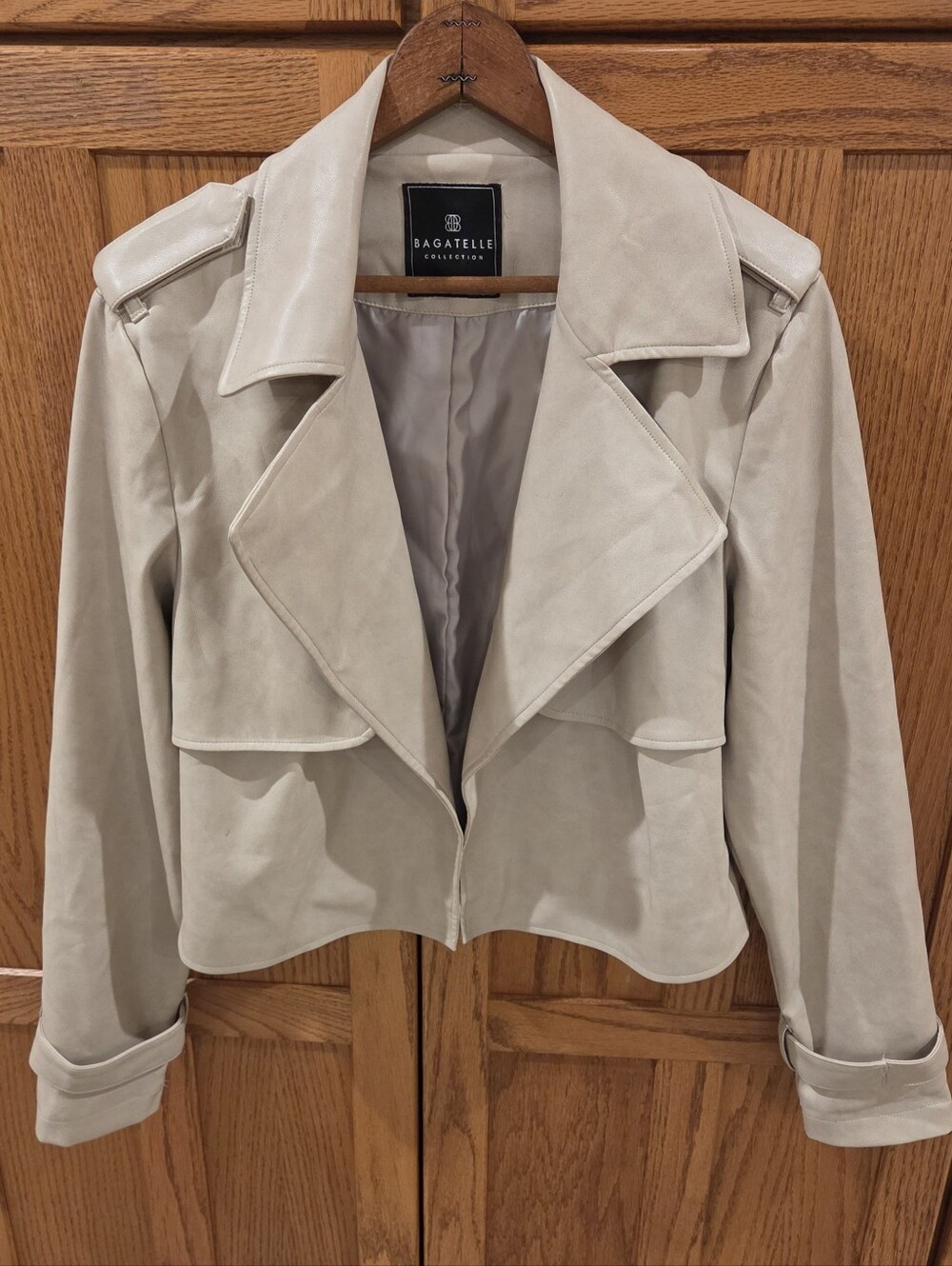 Bagatelle Collection Faux Suede Drape Front Moto Jacket Taupe Size S